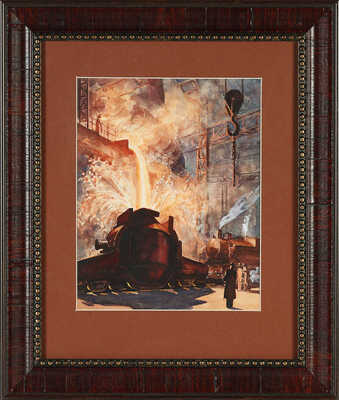 Дуленков Борис Дмитриевич. Сталеплавильный завод. Эскиз иллюстрации 